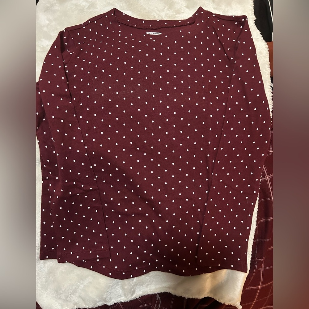Old Navy Kids Polka Dot Burgundy Long Sleeve Tee